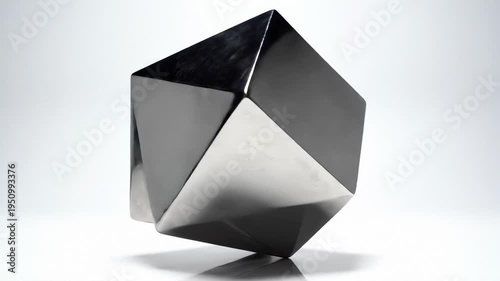 Abstract Geometric Sculpture With Polished Metal and Black Surfaces Rotating Slowly
