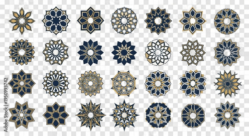 Collection of 25 intricate floral mandala designs in various colors and patterns on transparent background