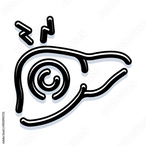 Liver icon with bold line art showing pain and illness, suitable for medical and healthcare use to represent hepatitis, cirrhosis, inflammation, diagnosis, symptoms and treatment