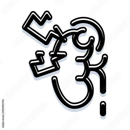 Stylized abstract black line art illustrating a human kidney, depicting health, medical care, and wellness concepts on a white background with a shadow effect