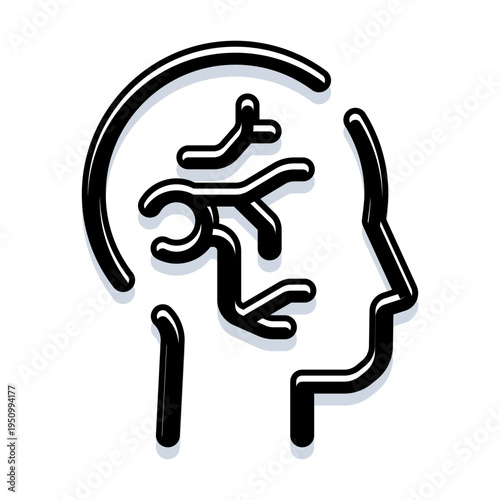 Human head profile icon illustrating the complex process of thought, intellect, and cognitive function, symbolizing psychological analysis and mental activity