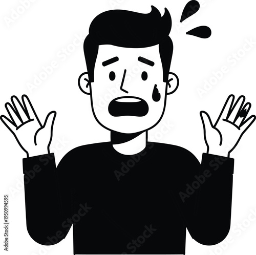 A cartoon man with a shocked and stressed expression