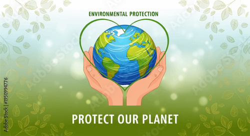 Hands holding earth globe with green circle environmental protection concept eco friendly message