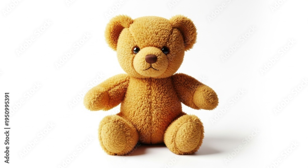 Obraz premium A cute brown teddy bear sitting upright on a white background