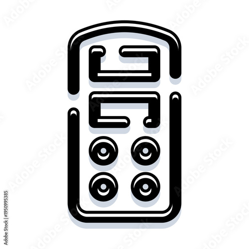Remote control icon in minimalist black line art on white background, representing smart home electronics, media and device control, wireless interface and modern gadgetry convenience