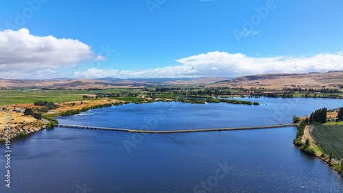 Bild auf Leinwand Spectacular aerial photo of Meadowbank Lake on the Derwent River Tasmania Austra