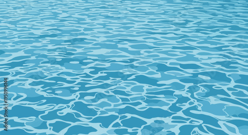 Monochromatic light blue vector illustration of a calm ocean or swimming pool water surface texture featuring organic ripple patterns and caustic light reflections across the frame.