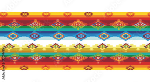 Vibrant Southwestern Geometric Pattern Border - Colorful Tribal Textile Design
