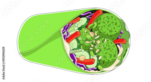 Healthy Fresh Vegetable Wrap with Falafel and Green Sauce