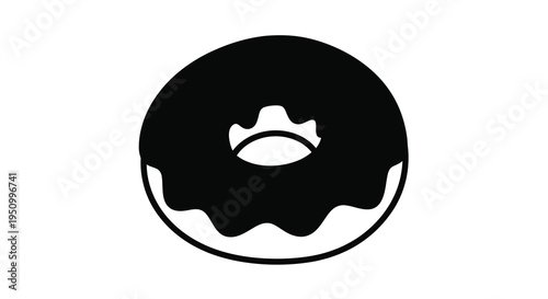 A simple black donut with white icing a striking silhouette