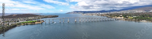 Spectacular panorama of Hobart's Tasman Bridge crossing the Derwent River Tasmania Australia
