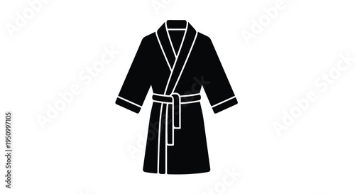 Black bathrobe hangs on a white background simple design silhouette