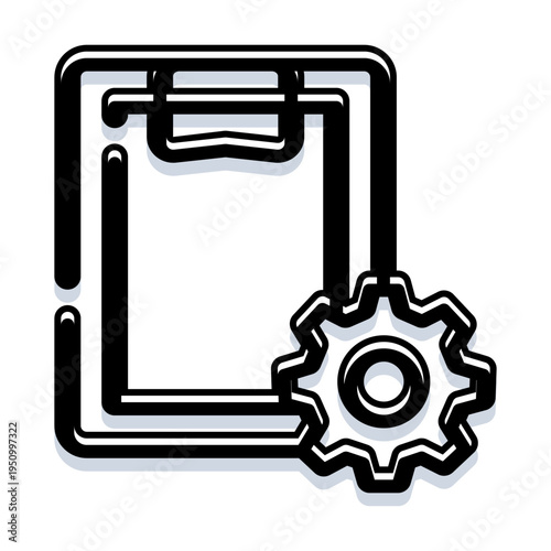 Clipboard with a gear icon representing data organization, process management, and configuration options, symbolizing efficient task settings and system adjustments