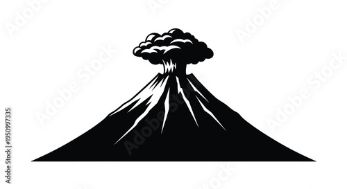 Dramatic volcanic eruption depicted in a striking black silhouette