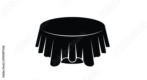 A black silhouette of a round table with draped fabric silhouette