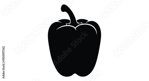A striking black silhouette of a bell pepper on a white background silhouette