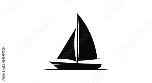 A striking black sailboat against a white background silhouette
