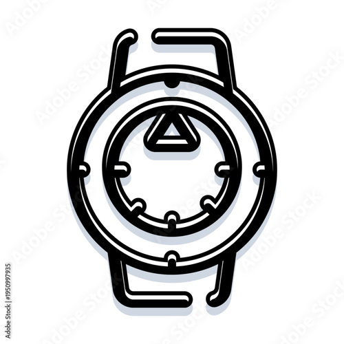 Stylish wrist watch icon featuring a triangular directional marker at the top, resembling a compass or tracking device, offering precise navigation and timekeeping for outdoor activities