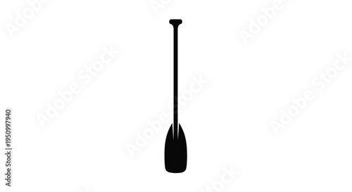 A simple black silhouette of a canoe paddle against white background