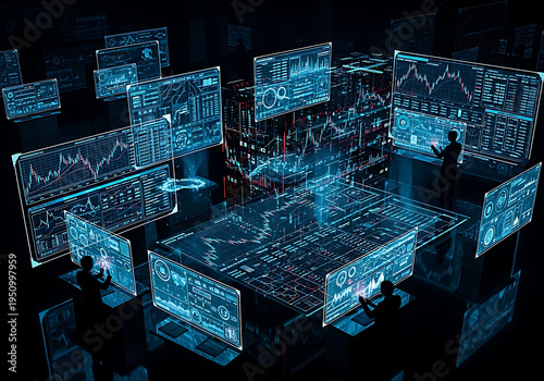 Futuristic Digital Oil Trading Floor: Global Energy Commodity Exchange, High-Frequency Trading, Financial Market, Algorithmic Investment, Future Commerce