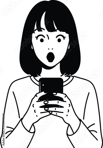 Surprised woman looking at her smartphone with a shocked expression