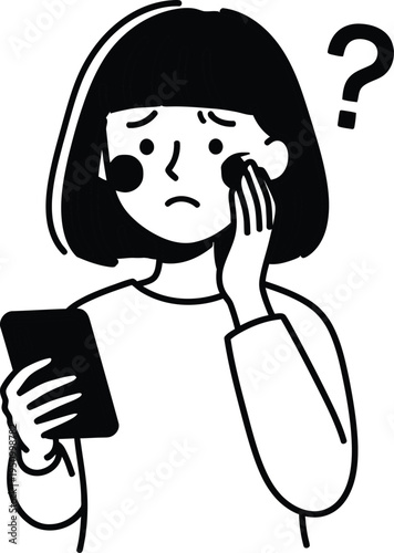 Confused woman with a puzzled expression looking at her phone