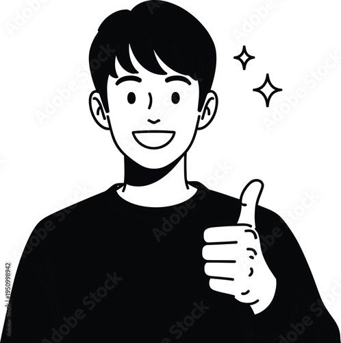 A cartoon boy giving a thumbs up with a happy expression