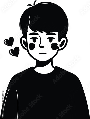 Anime style boy with hearts