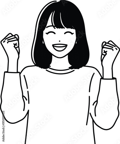 A cartoon woman celebrating with a big smile