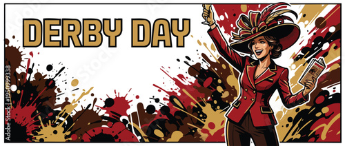 Derby Day Woman with Champagne and Race Program Text Space