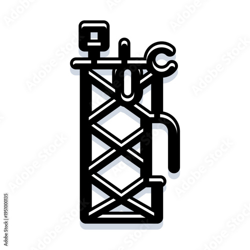 Oil rig icon showing a derrick and drilling equipment representing industrial extraction of oil and gas for energy, fuel and infrastructure in exploration and production contexts