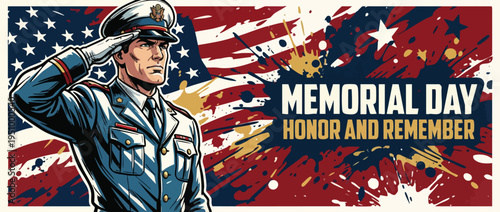Soldier in Uniform Saluting Honoring Memorial Day