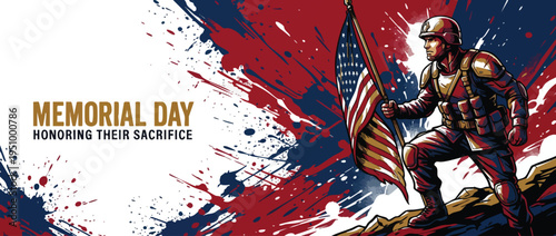 Soldier Honoring Their Sacrifice on Memorial Day with American Flag Illustration
