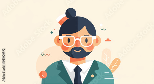 Stylized portrait of a man with a beard and glasses, wearing a suit