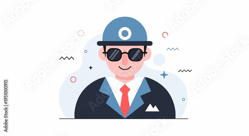 Stylized portrait of a person in a suit with a hat and sunglasses