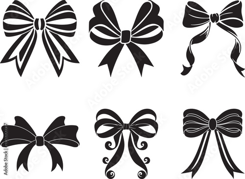 Elegant black ribbon bows and gift ties vector illustrations set