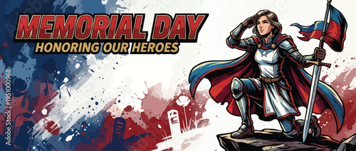Memorial Day Honoring Heroes Patriotic Background with Heroic Female Character