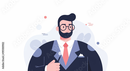 Stylized portrait of a professional man in a suit, wearing glasses and a tie