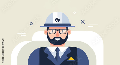 Stylized portrait of a professional with a hard hat and glasses