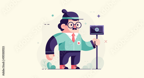 Stylized person with a selfie stick and a hat
