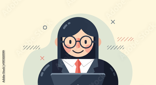 Stylized professional with glasses and laptop