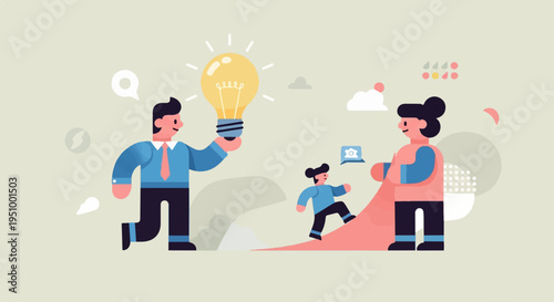 Teamwork and innovation, idea sharing for business growth