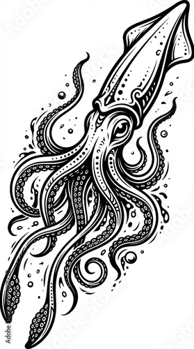 vector illustration of a tattoo squid
