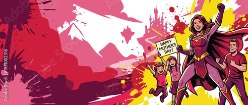 Mothers Day Family Celebration Heroic Pose Mothers Day Graphic Background