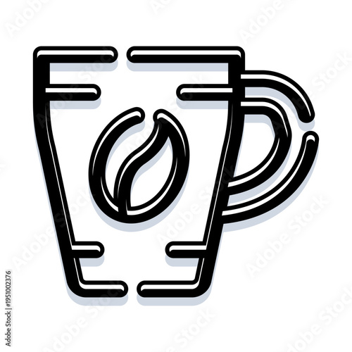 Coffee mug featuring a prominent coffee bean as a minimalist line art icon, symbolizing refreshing beverages, caffeine, energy, and a warm morning drink