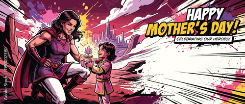Mothers Day Gift Moment Celebrating Heroic Fantasy Comic Design