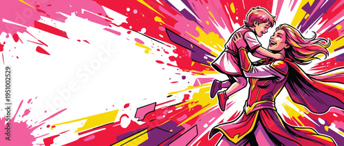 Mothers Embracing Their Child in a Powerful Dynamic Heroic Fantasy Pose