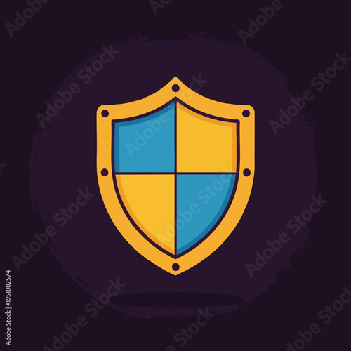 Shield icon with quartered blue and yellow panels, edged in gold