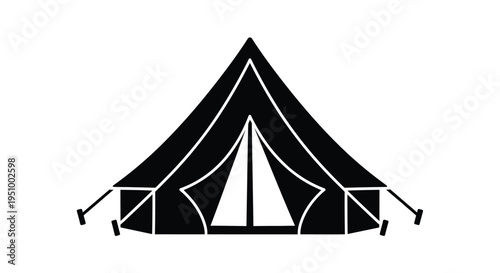 Simple black silhouette of a classic a frame camping tent