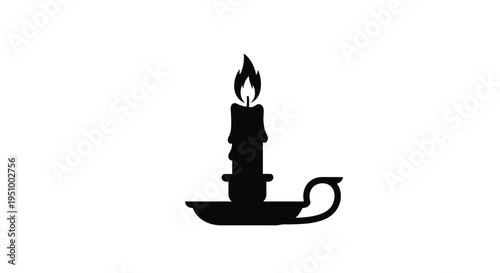 A simple black silhouette of a lit candlestick with a glowing flame
